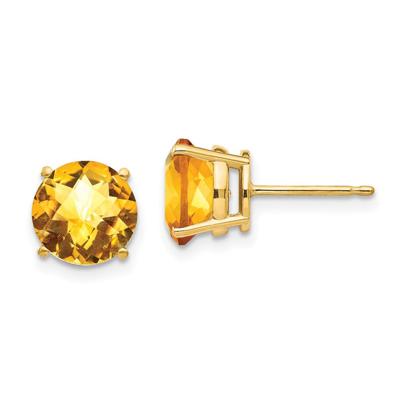 14K Gelbgold Ohrstecker mit Citrin im Schachbrettschliff, 8 mm