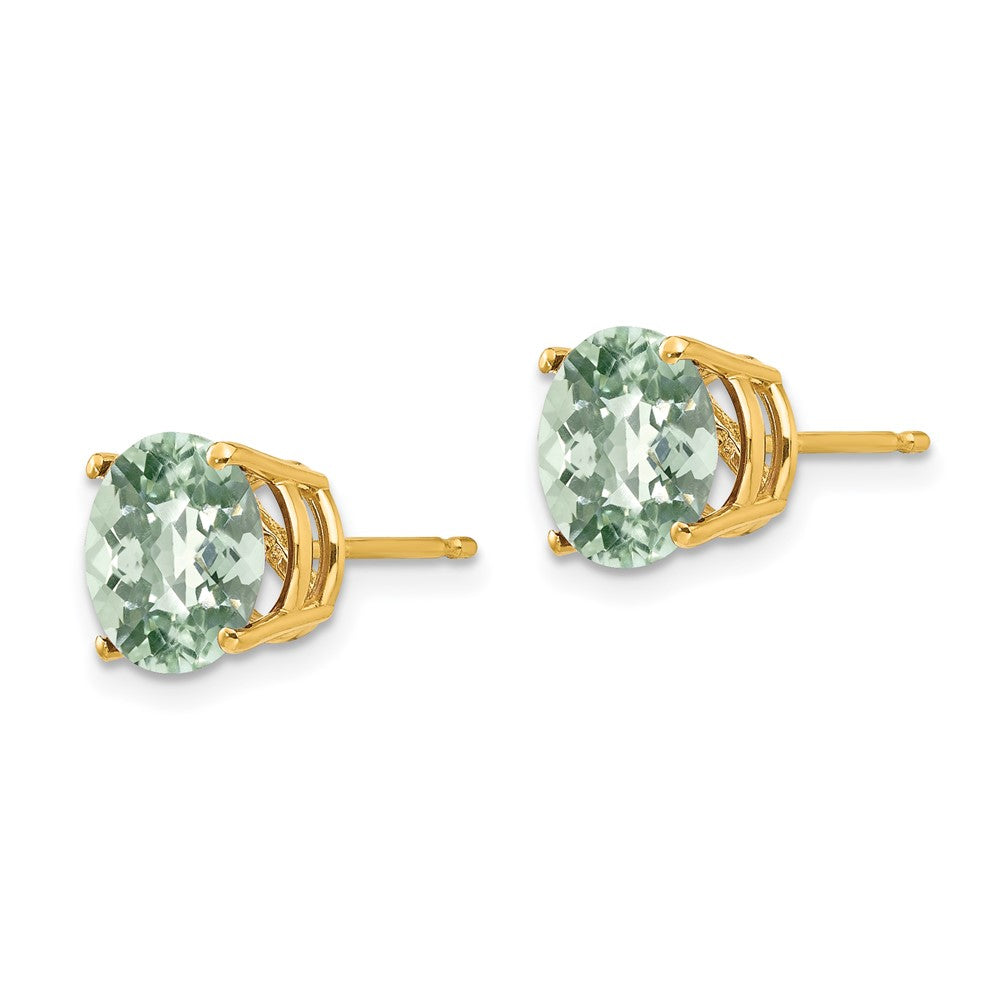 14K Gelbgold Ohrringe mit 8 mm rundem Schachbrettschliff-Grünquarz