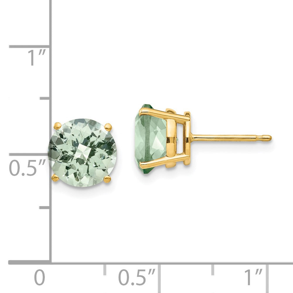 14K Gelbgold Ohrringe mit 8 mm rundem Schachbrettschliff-Grünquarz