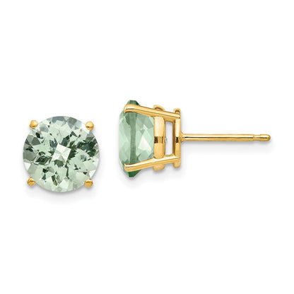 14K Gelbgold Ohrringe mit 8 mm rundem Schachbrettschliff-Grünquarz