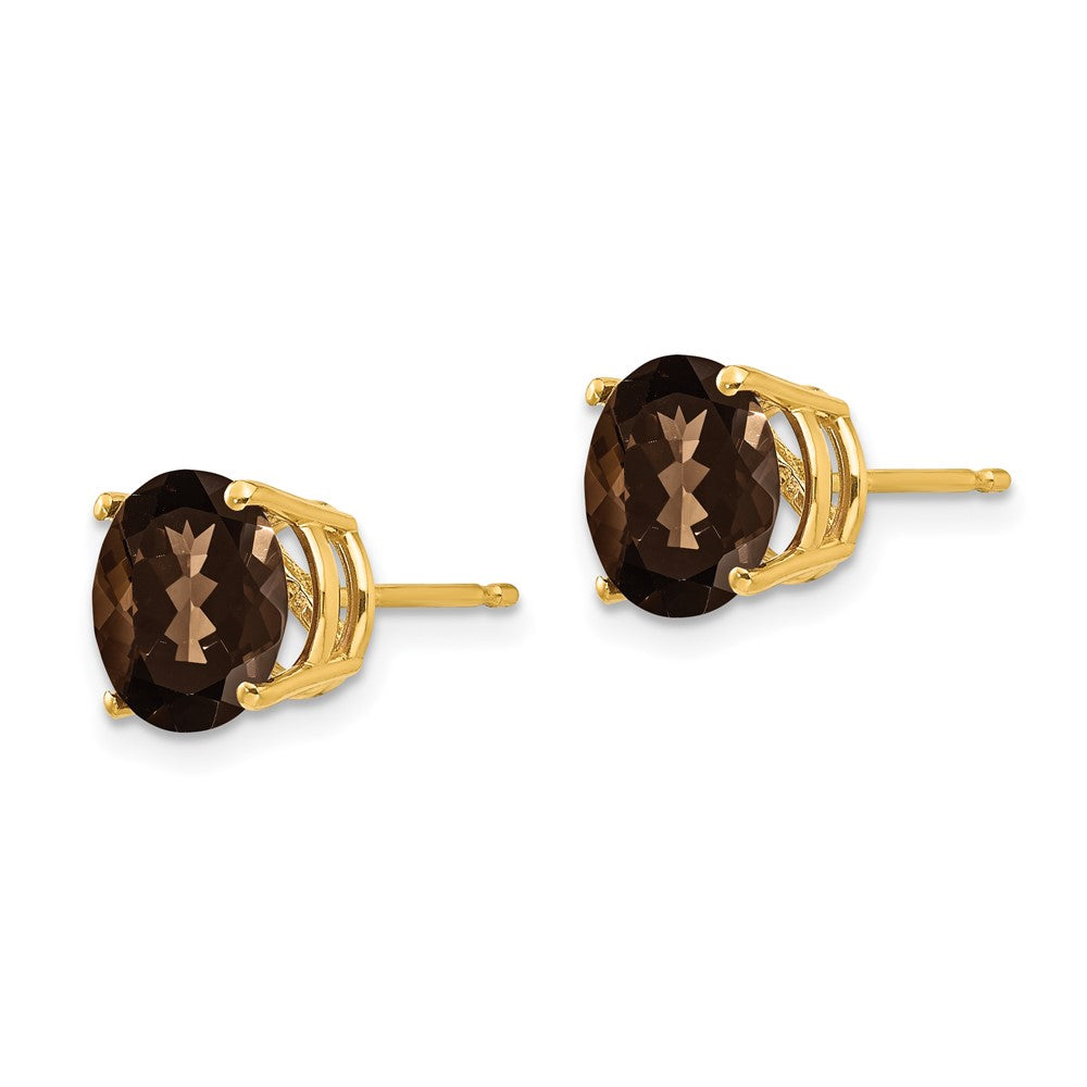 14K Gelbgold Ohrringe mit 8 mm rundem Schachbrettschliff-Rauchquarz in Gelbgold
