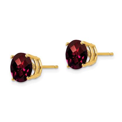 14K Gelbgold Ohrstecker mit 8-mm-Granat im Schachbrettschliff