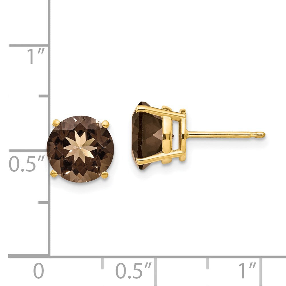 14K Gelbgold Ohrringe mit rundem Rauchquarz, 8 mm, Gelbgold