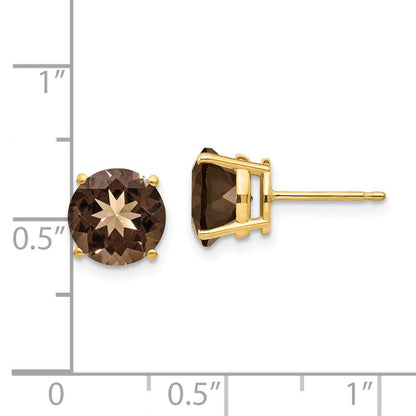 14K Gelbgold Ohrringe mit rundem Rauchquarz, 8 mm, Gelbgold