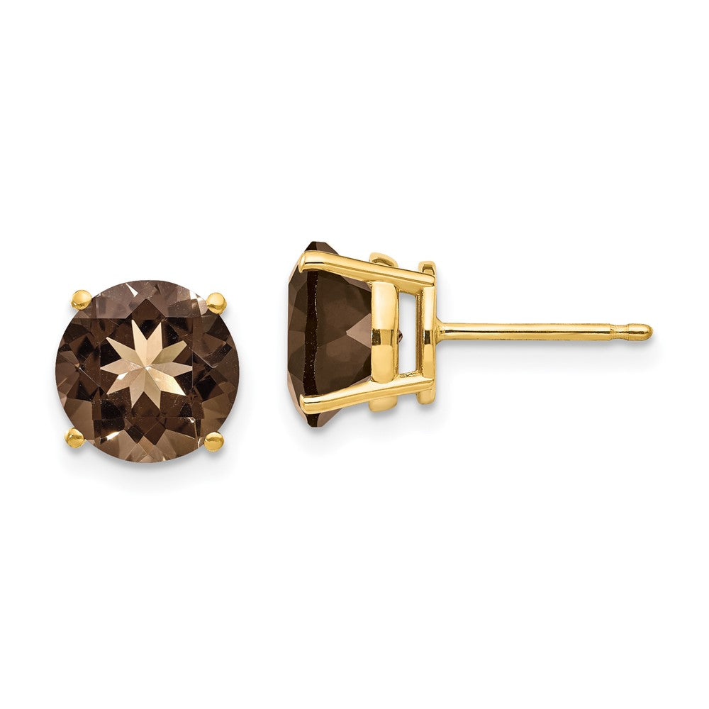 14K Gelbgold Ohrringe mit rundem Rauchquarz, 8 mm, Gelbgold