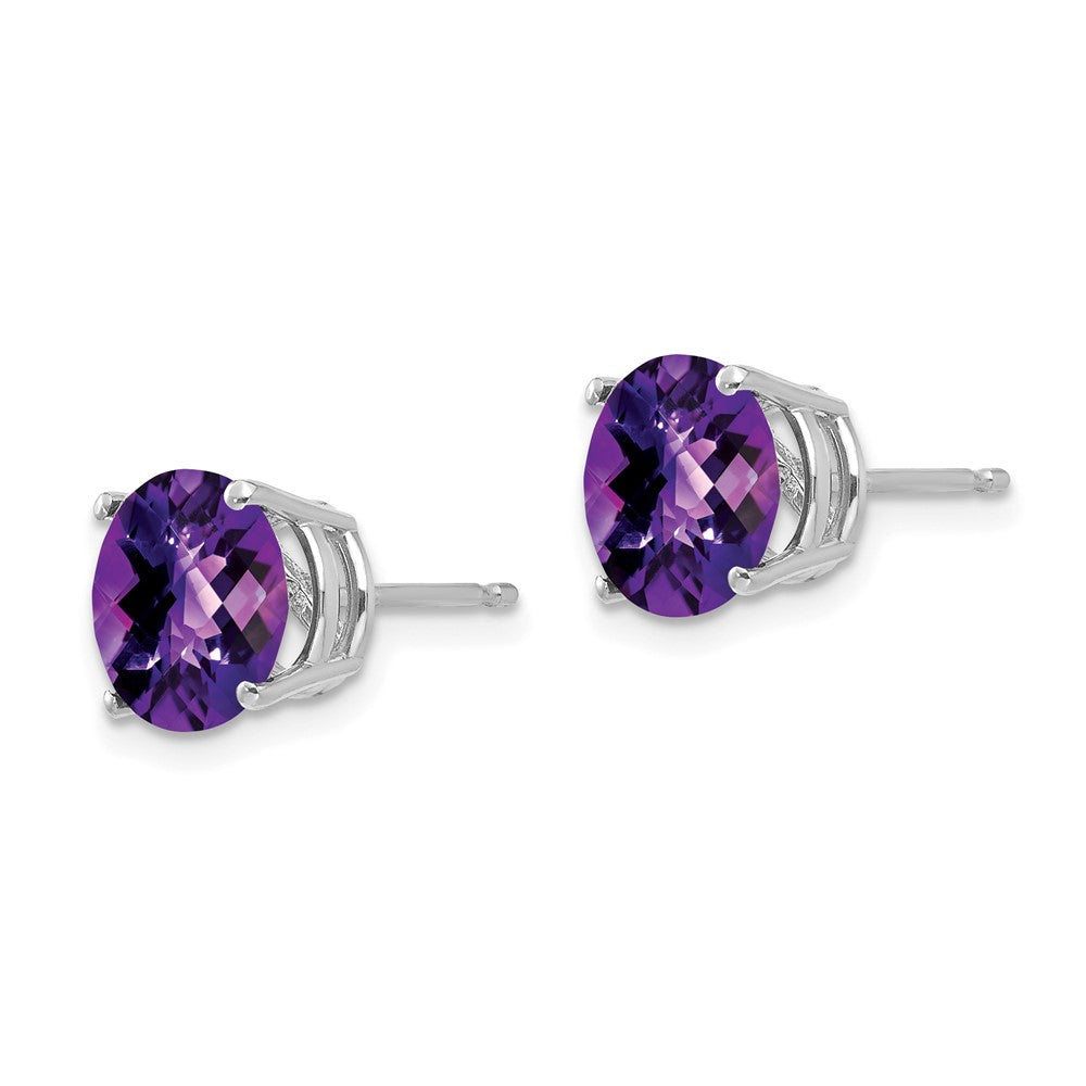 14K Weißgold Ohrringe mit Amethyst im Schachbrettschliff, 8 mm