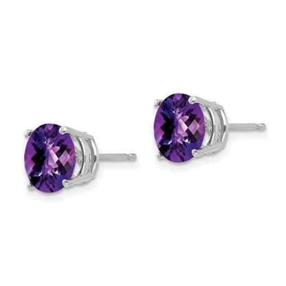 14K Weißgold Ohrringe mit Amethyst im Schachbrettschliff, 8 mm
