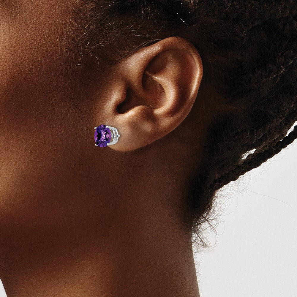 14K Weißgold Ohrringe mit Amethyst im Schachbrettschliff, 8 mm