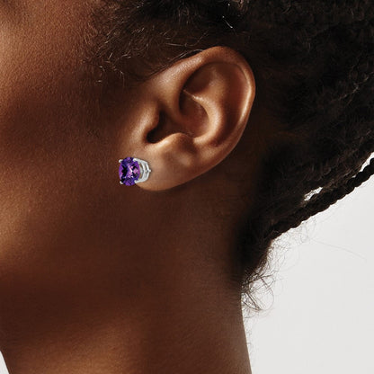 14K Weißgold Ohrringe mit Amethyst im Schachbrettschliff, 8 mm