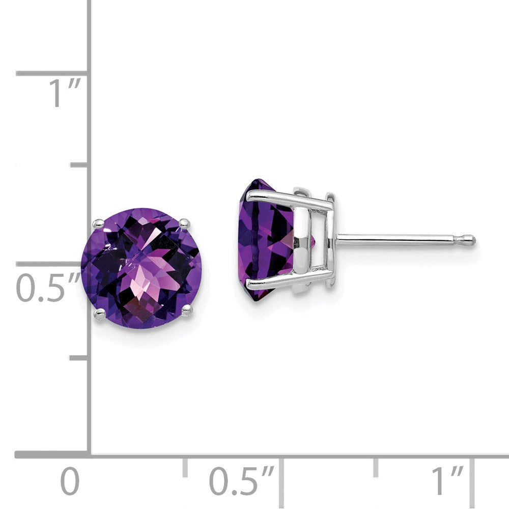 14K Weißgold Ohrringe mit Amethyst im Schachbrettschliff, 8 mm