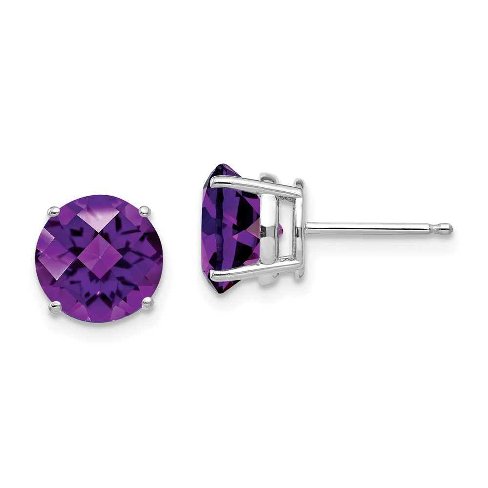 14K Weißgold Ohrringe mit Amethyst im Schachbrettschliff, 8 mm