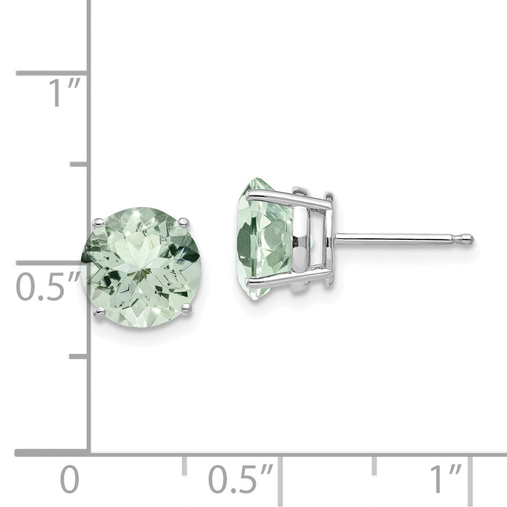 14K Weißgold Ohrringe mit rundem grünem Quarz, 8 mm