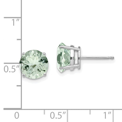 14K Weißgold Ohrringe mit rundem grünem Quarz, 8 mm