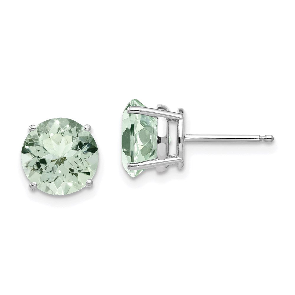 14K Weißgold Ohrringe mit rundem grünem Quarz, 8 mm