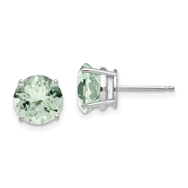 14K Weißgold Ohrringe mit rundem grünem Quarz, 8 mm