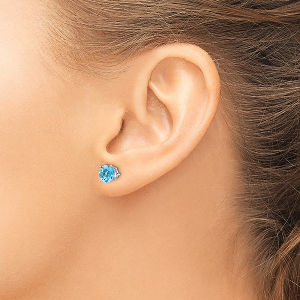 14K Weißgold Ohrstecker mit Blautopas im Schachbrettschliff, 8 mm