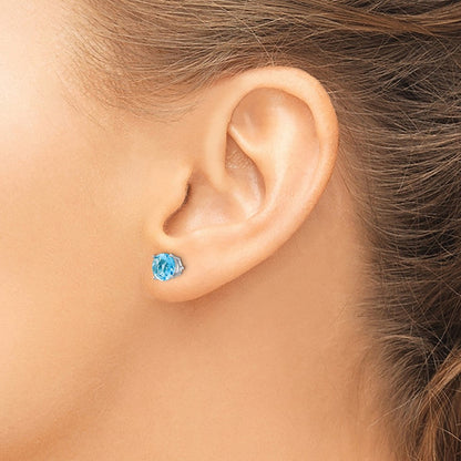 14K Weißgold Ohrstecker mit Blautopas im Schachbrettschliff, 8 mm