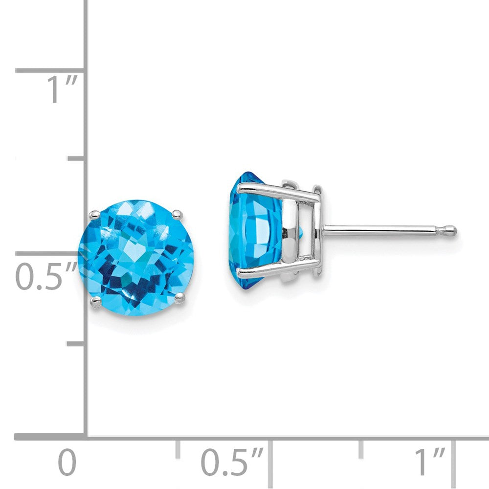 14K Weißgold Ohrstecker mit Blautopas im Schachbrettschliff, 8 mm