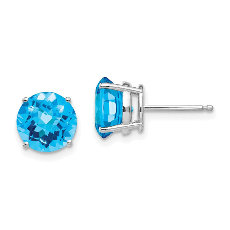 14K Weißgold Ohrstecker mit Blautopas im Schachbrettschliff, 8 mm