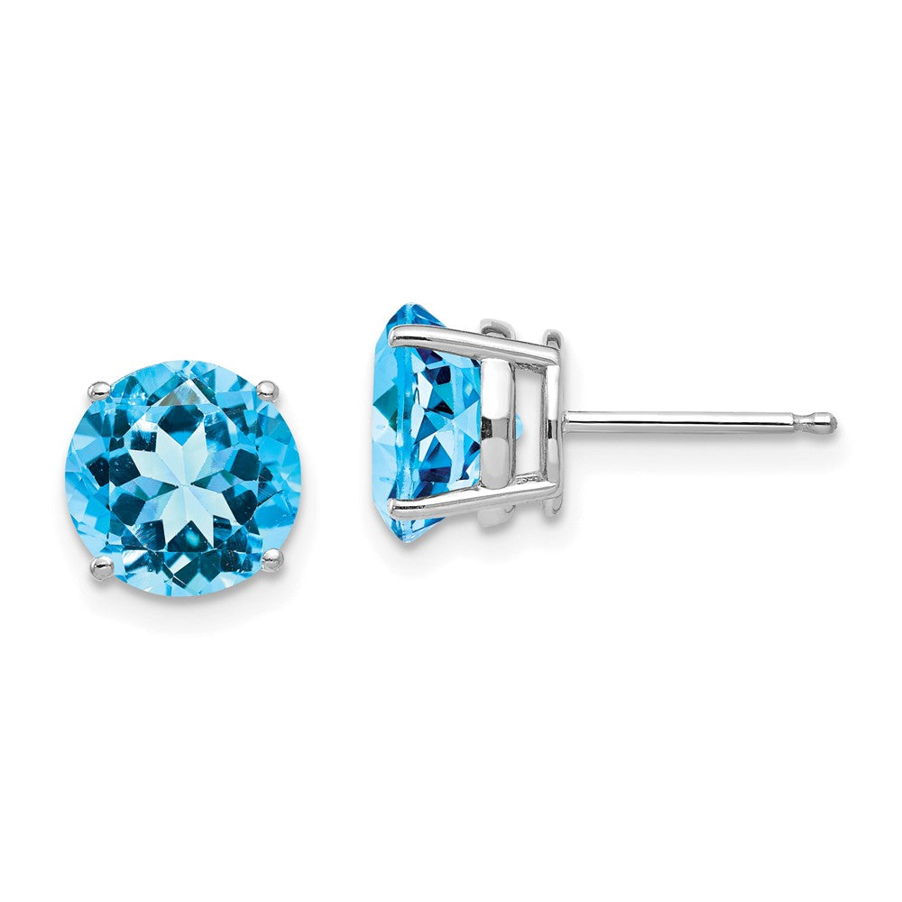 14K Weißgold Ohrringe mit 8 mm Blautopas