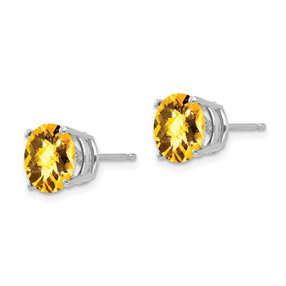 14K Weißgold Ohrringe mit 8 mm Citrin im Schachbrettschliff