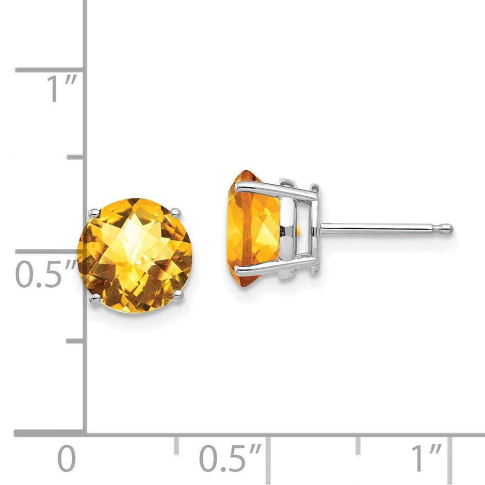 14K Weißgold Ohrringe mit 8 mm Citrin im Schachbrettschliff