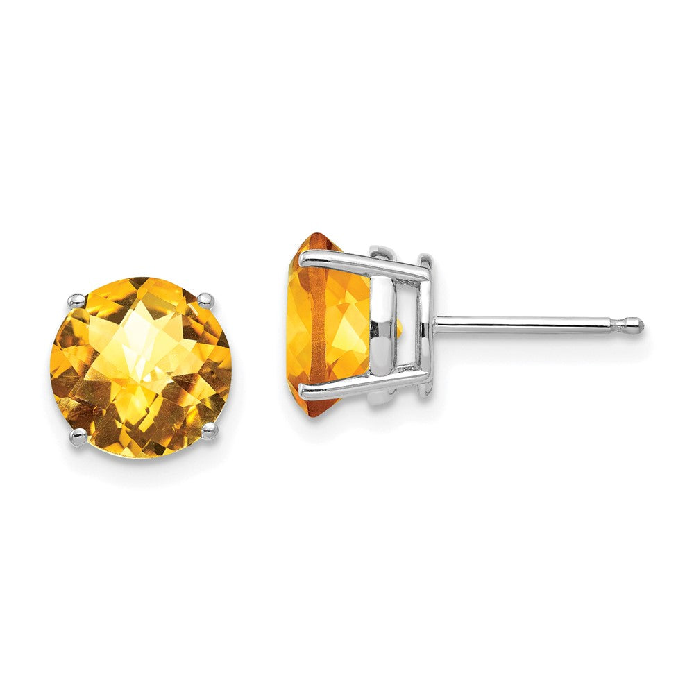 14K Weißgold Ohrringe mit 8 mm Citrin im Schachbrettschliff