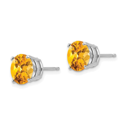 14K Weißgold Ohrringe mit Citrin, 8 mm