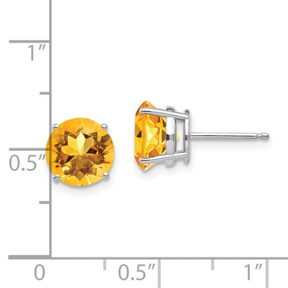 14K Weißgold Ohrringe mit Citrin, 8 mm