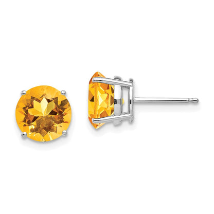 14K Weißgold Ohrringe mit Citrin, 8 mm