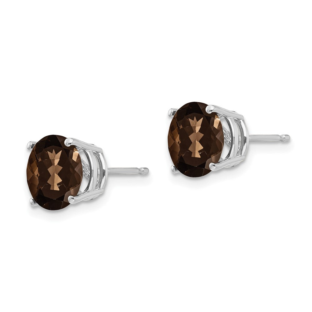 14K Weißgold Ohrringe mit 8 mm rundem Checker-Cut Rauchquarz und Gelbgoldquarz
