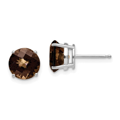 14K Weißgold Ohrringe mit 8 mm rundem Checker-Cut Rauchquarz und Gelbgoldquarz