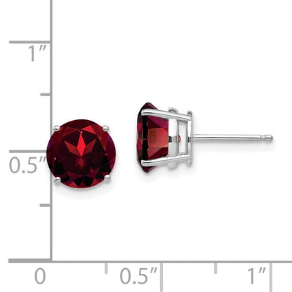 14K Weißgold Ohrringe mit Granat, 8 mm