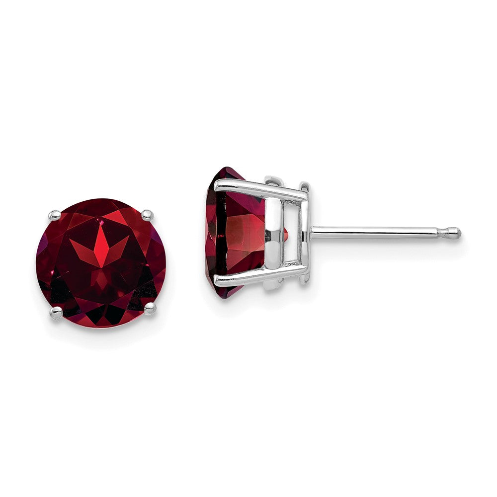 14K Weißgold Ohrringe mit Granat, 8 mm