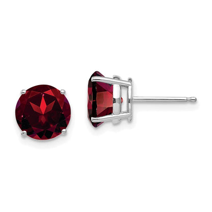 14K Weißgold Ohrringe mit Granat, 8 mm
