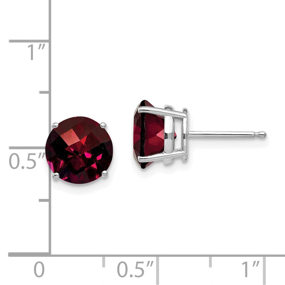 14K Weißgold Ohrringe mit Granat im Schachbrettschliff, 8 mm