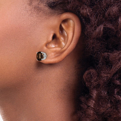 14K Weißgold Ohrringe mit rundem rauchgelbem Goldquarz, 8 mm
