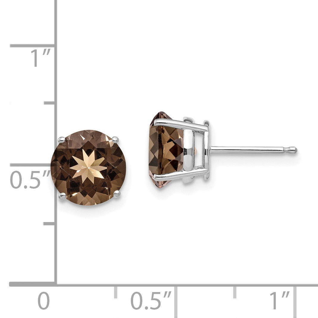 14K Weißgold Ohrringe mit rundem rauchgelbem Goldquarz, 8 mm