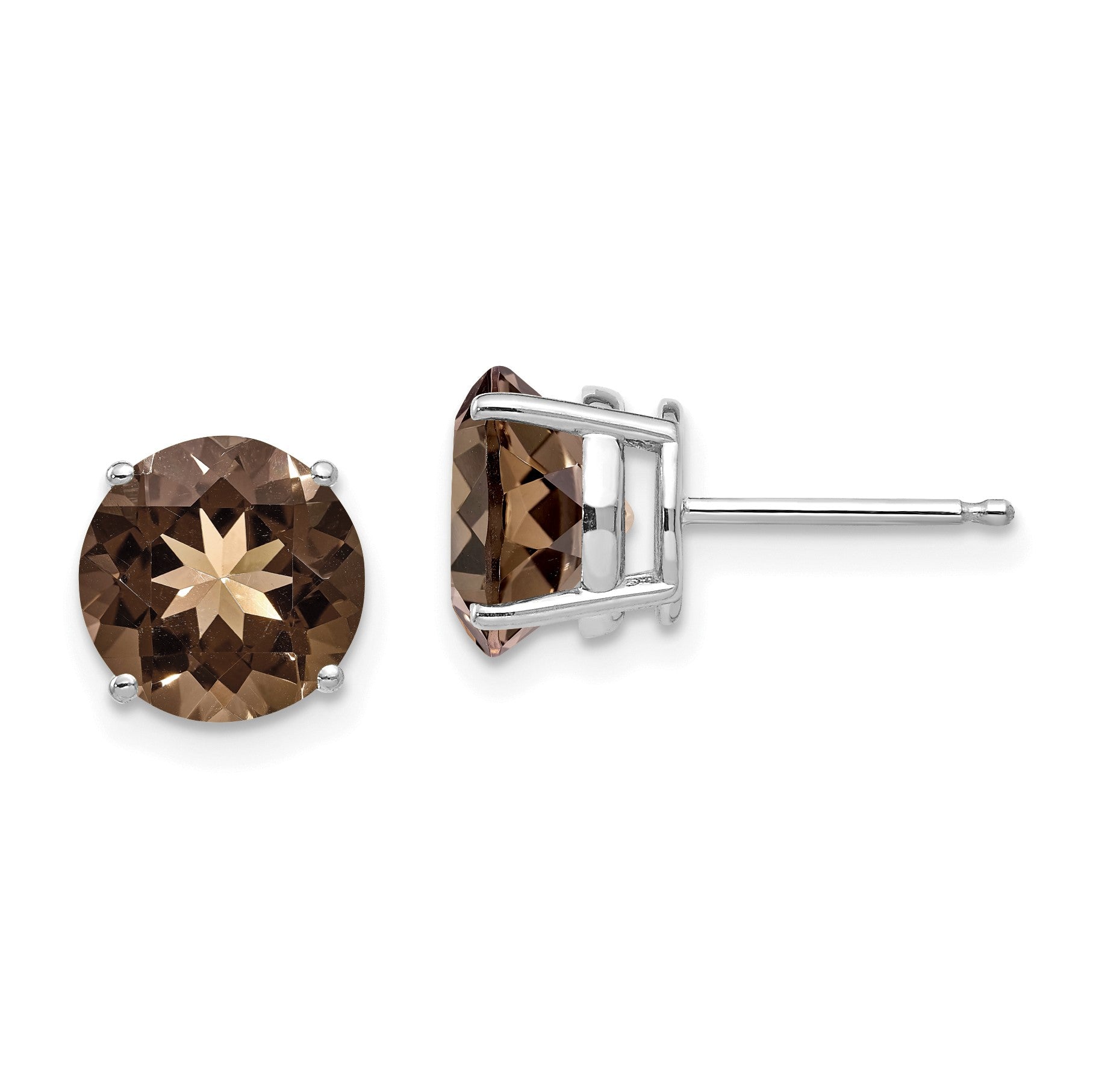 14K Weißgold Ohrringe mit rundem rauchgelbem Goldquarz, 8 mm
