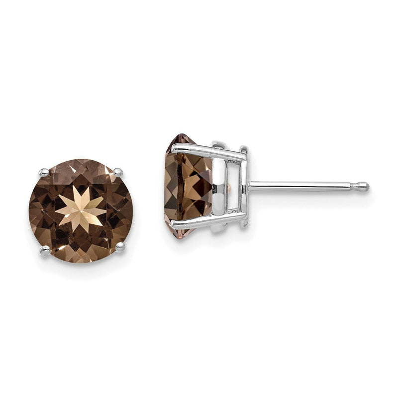 14K Weißgold Ohrringe mit rundem rauchgelbem Goldquarz, 8 mm