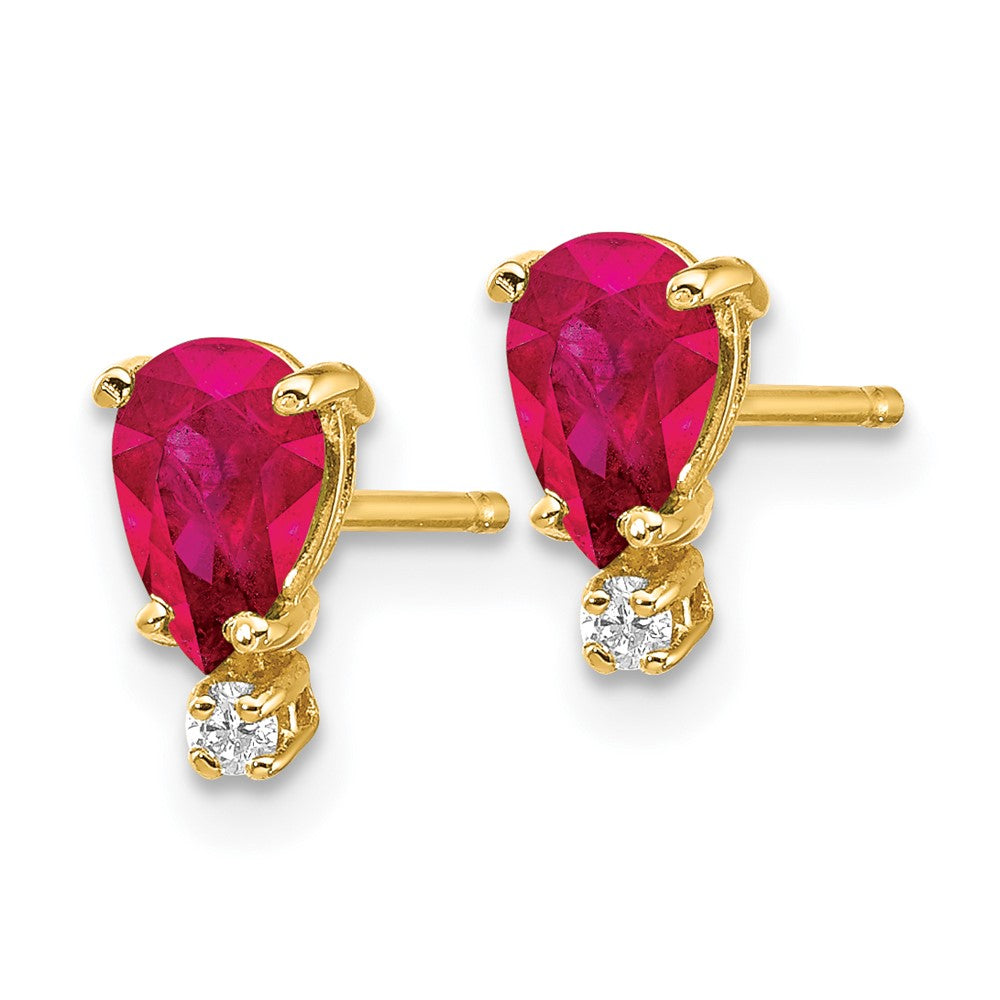 14K Gelbgold Rubin Echt Diamant Ohrstecker