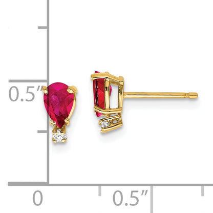 14K Gelbgold 6x4mm Tropfen Rubin A Echt Diamant Ohrringe