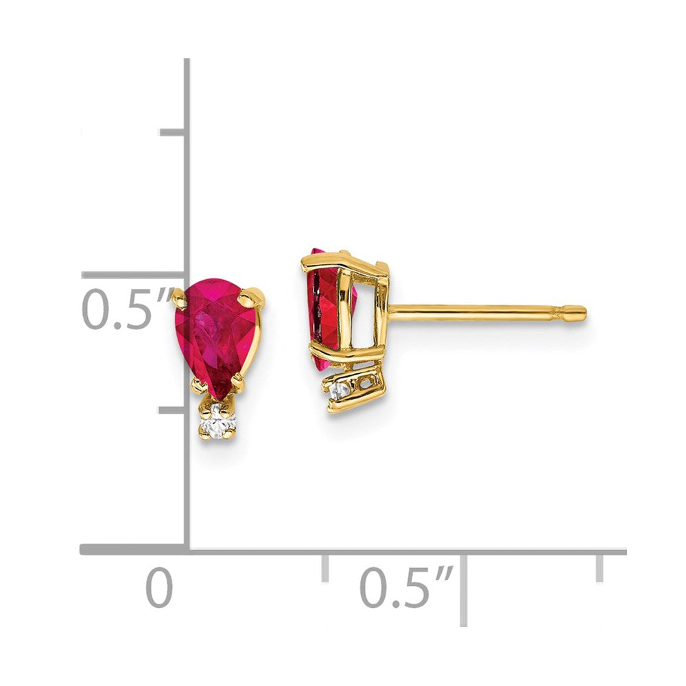 14K Gelbgold 6x4mm Tropfen Rubin & Aaa Echt Diamant Ohrringe