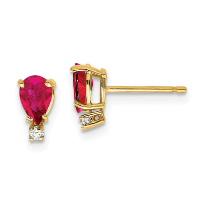 14K Gelbgold Rubin Echt Diamant Ohrstecker