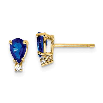 14K Gelbgold 6x4mm Tropfen Saphir A Echt Diamant Ohrringe