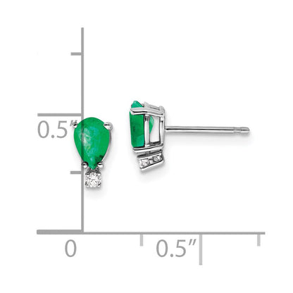 14K Weißgold 6x4mm Tropfen Smaragd A Echt Diamant Ohrringe