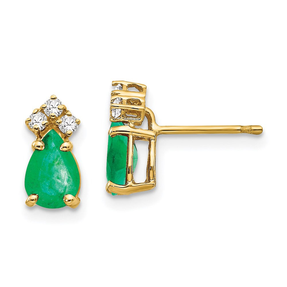 14K Gelbgold 7x5mm Tropfen Smaragd & Aaa Echt Diamant Ohrringe