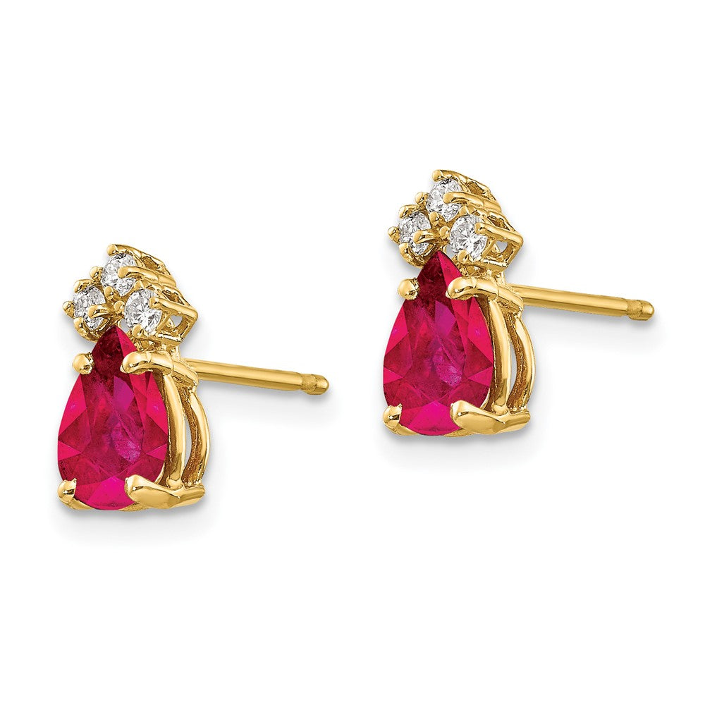 14K Gelbgold 7x5mm Tropfen Rubin Vs Echt Diamant Ohrringe