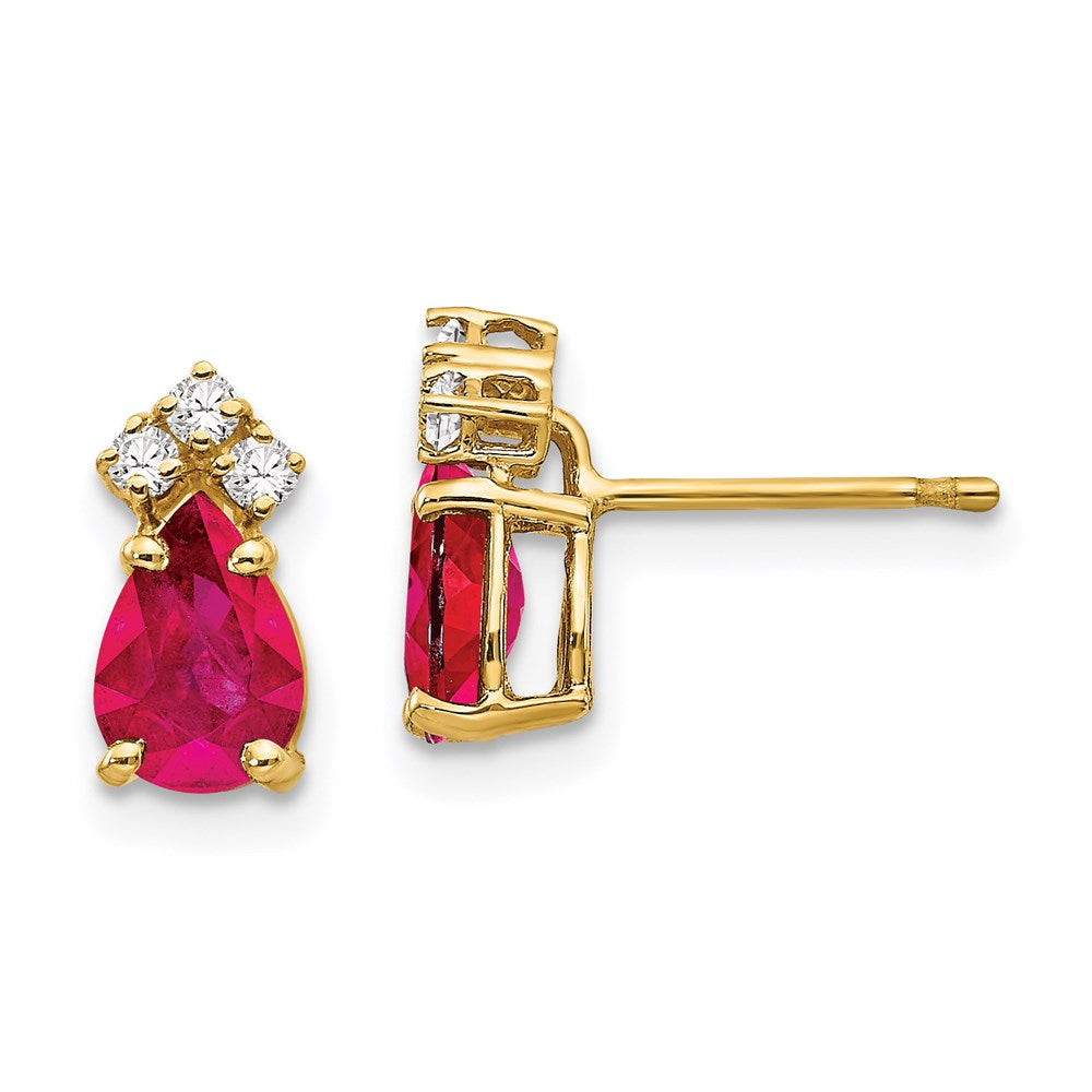 14K Gelbgold Rubin und Echt Diamant Ohrstecker