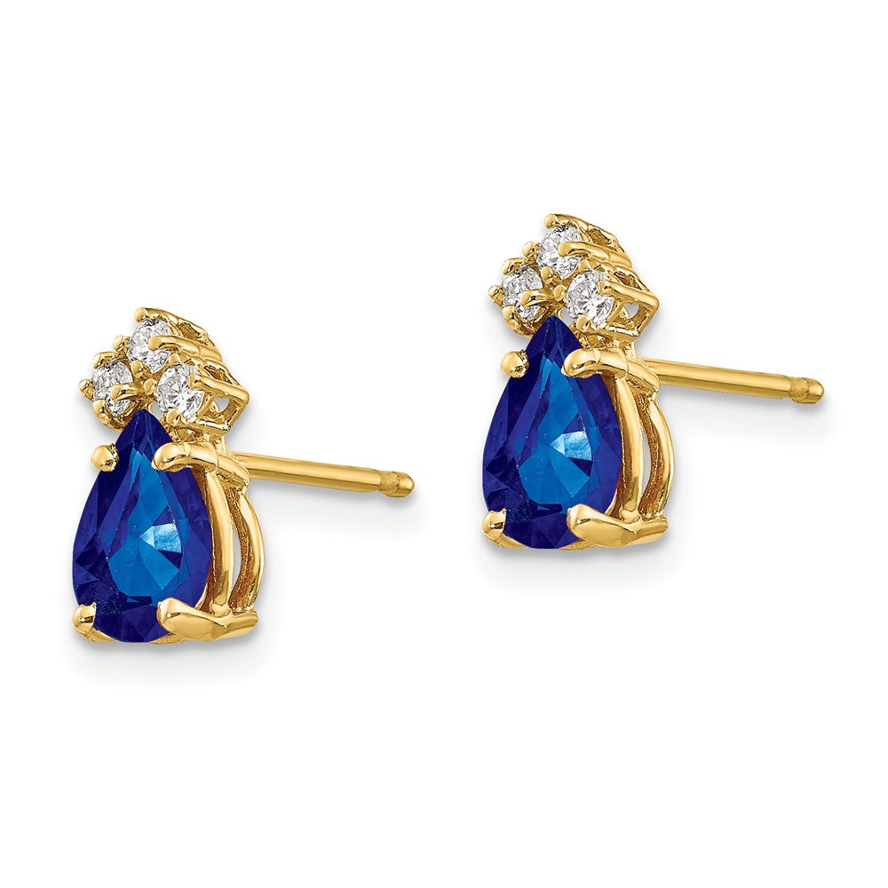 14K Gelbgold 7x5mm Tropfen Saphir A Echt Diamant Ohrringe